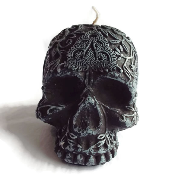 Black Day of the Dead Sugar Skull Candle