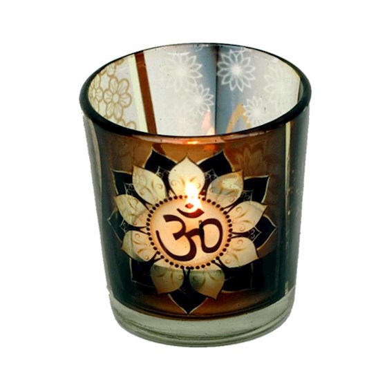 Om Symbol Glass Holder for Votive Candles
