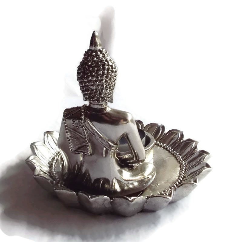 Silver Buddha Candle Holder Back