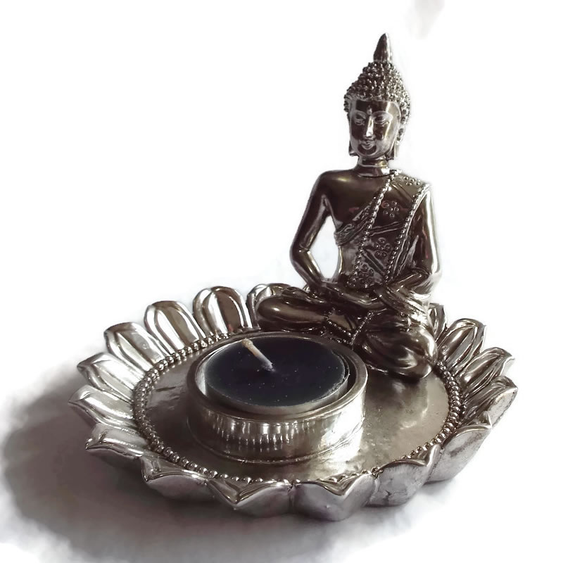 Silver Buddha Candle Holder Side