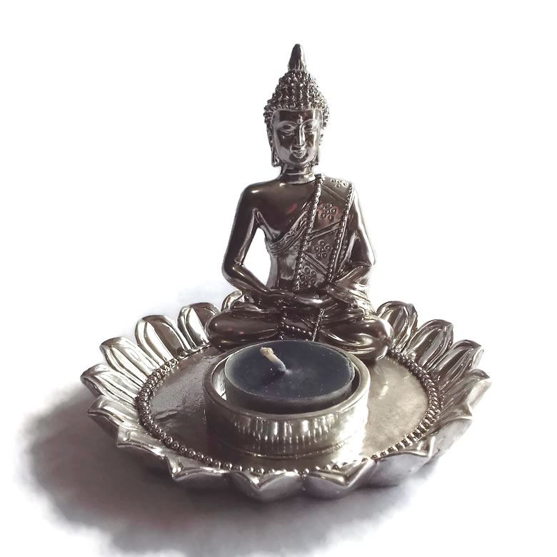 Silver Buddha T-Light Candle Holder