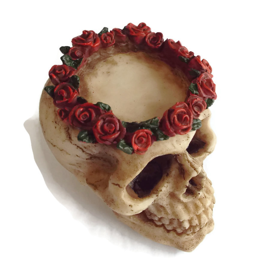 Skull with Roses Candle Holder Top View
