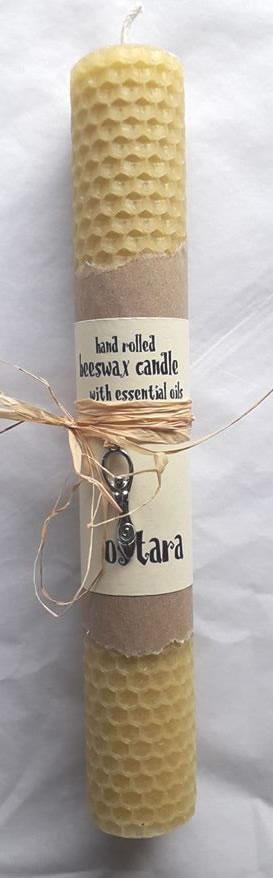 Beeswax Candle for Ostara with SIlver Metal Charm