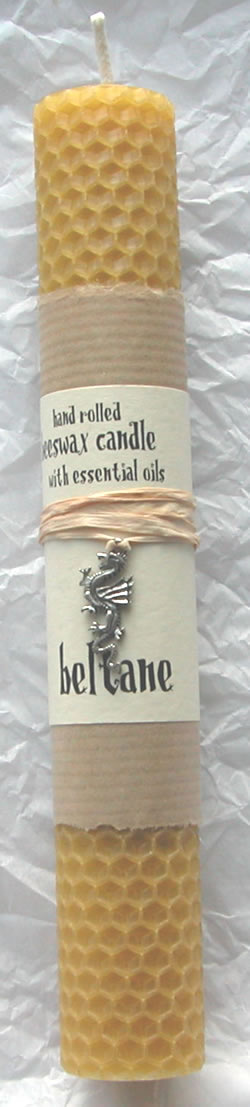 Beltane Beeswax Candle with Silver Metal Charm
