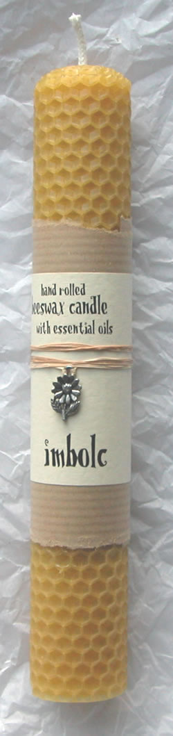 Imbolc Beeswax Candle with Silver Metal Charm