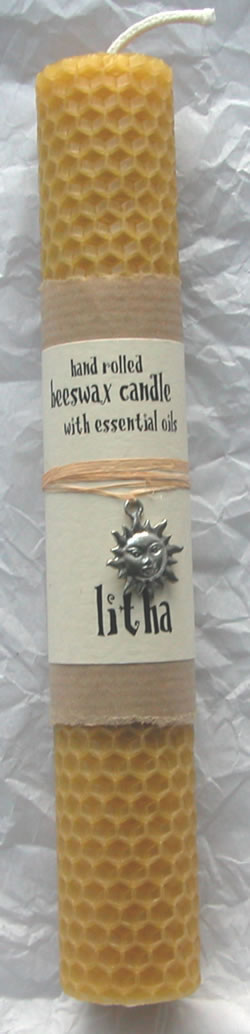 Litha Beeswax Candle with Silver Metal Sun Face Charm