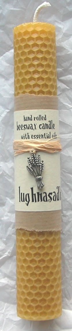 Beeswax Candle for Lughnasadh with SIlver Metal Charm