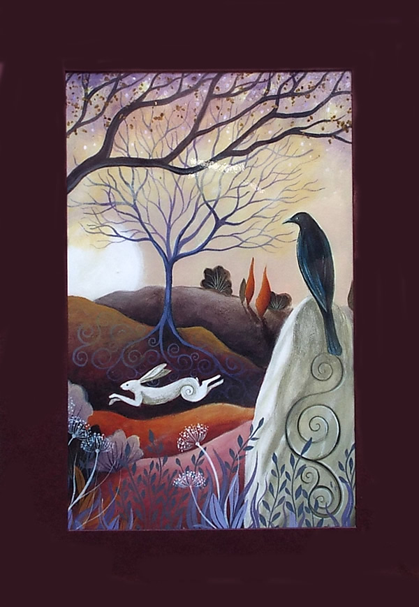 Hare and Crow Greetings Card by Amanda Clark