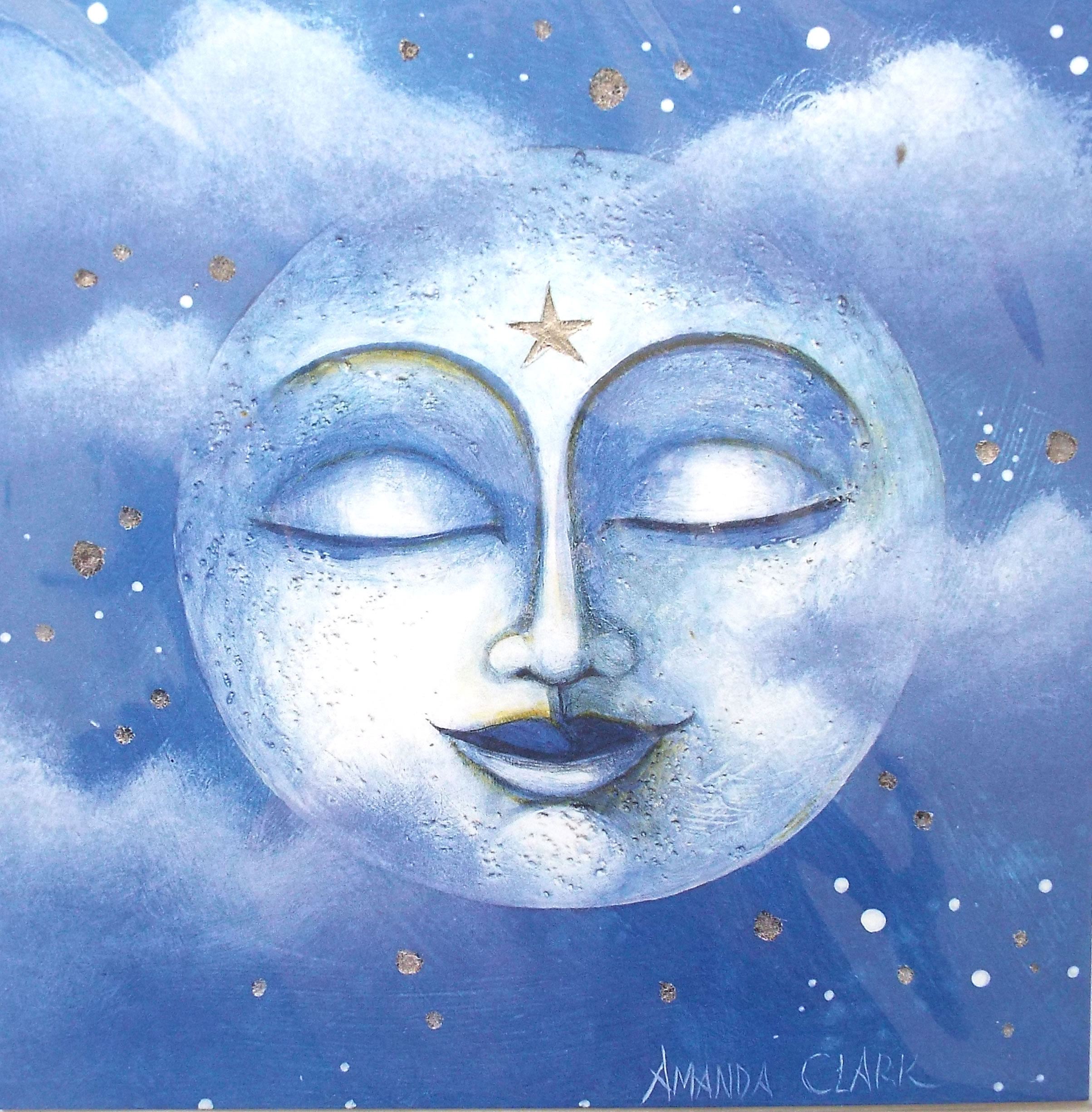 Moon In The Clouds Greetings Card by Amanda Clark