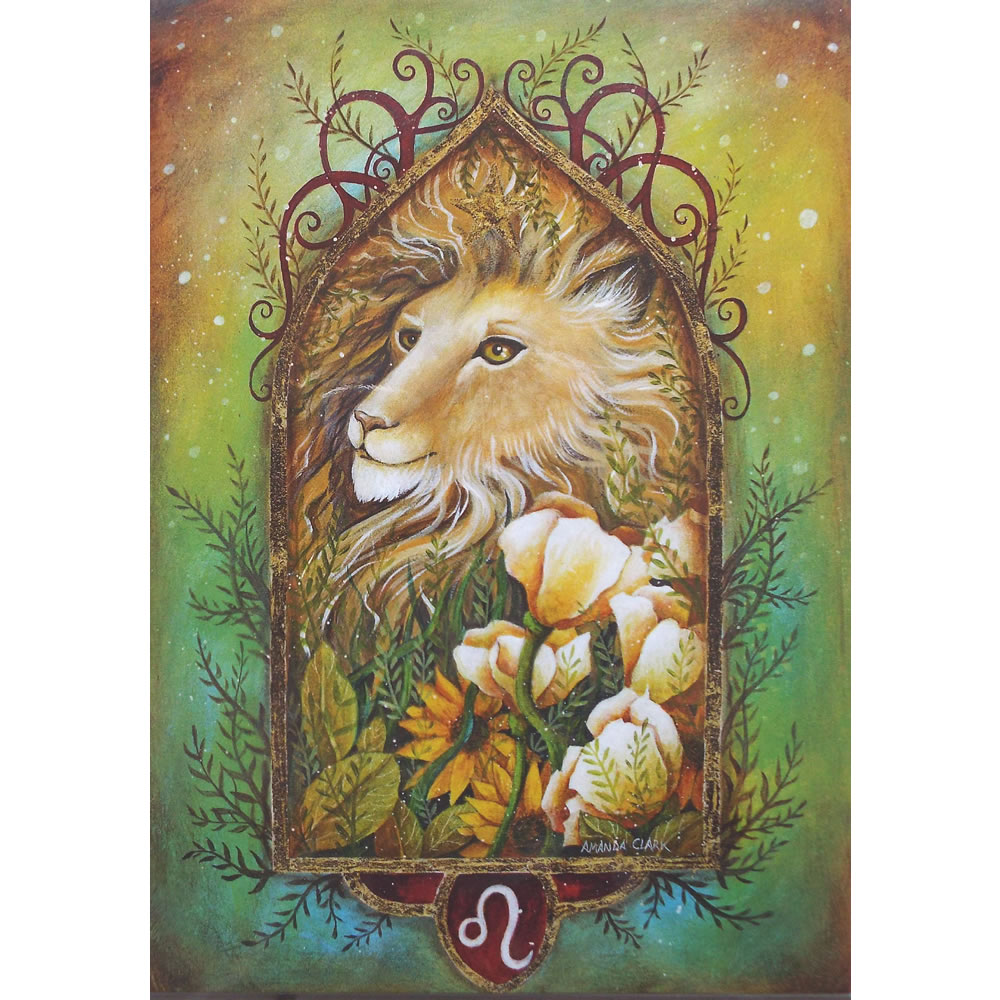 Leo Zodiac Sun Sign Greetings Card by Amanda Clarke