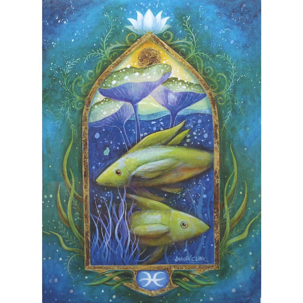 Pisces Zodiac Sun Sign Greetings Card by Amanda Clark