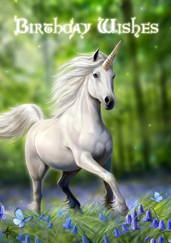 Bluebell Unicorn Birthday Card by Anne Stokes