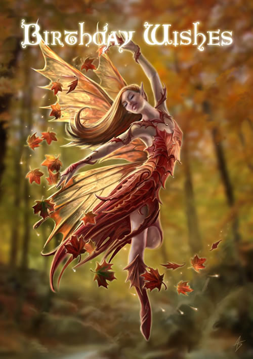 Autumn Fairy Birthday Card by Anne Stokes