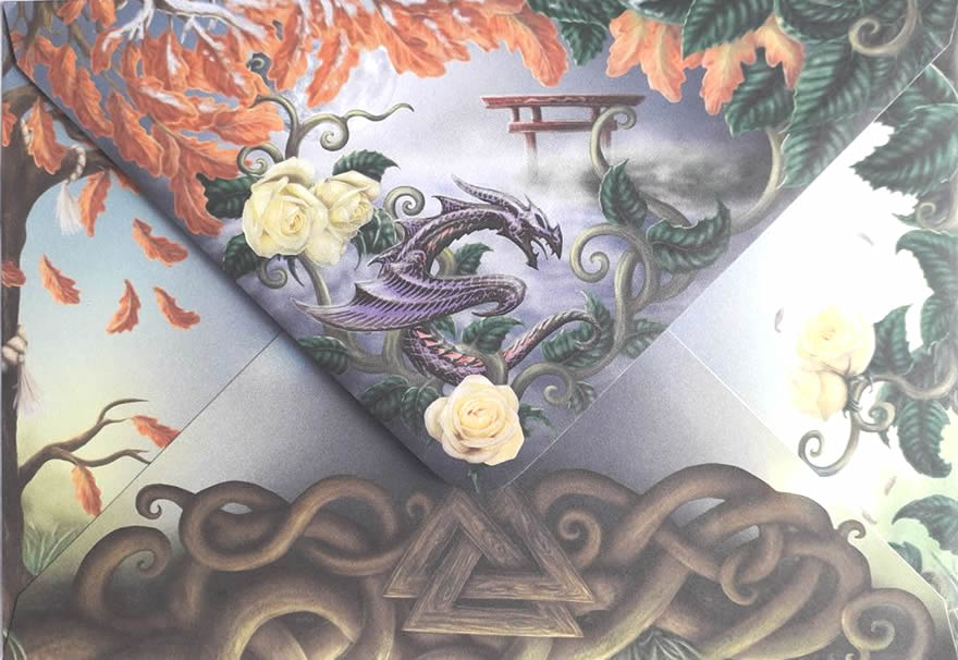 Raven Celtic Totems Greetings Card by Brigid Ashwood Decorated Envelope Back