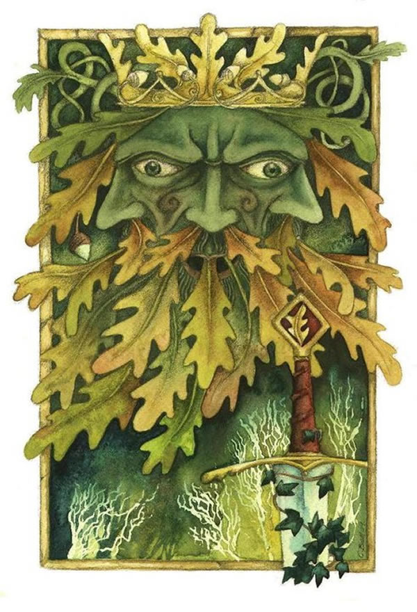 Green Man Misericord Greetings Card by Christopher Bell
