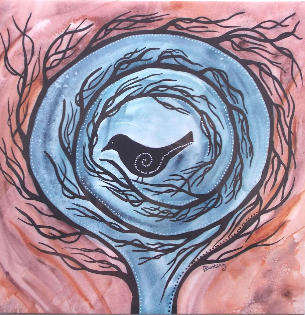 Crow Tree Greetings Card by Fiona Gypsy Bunting