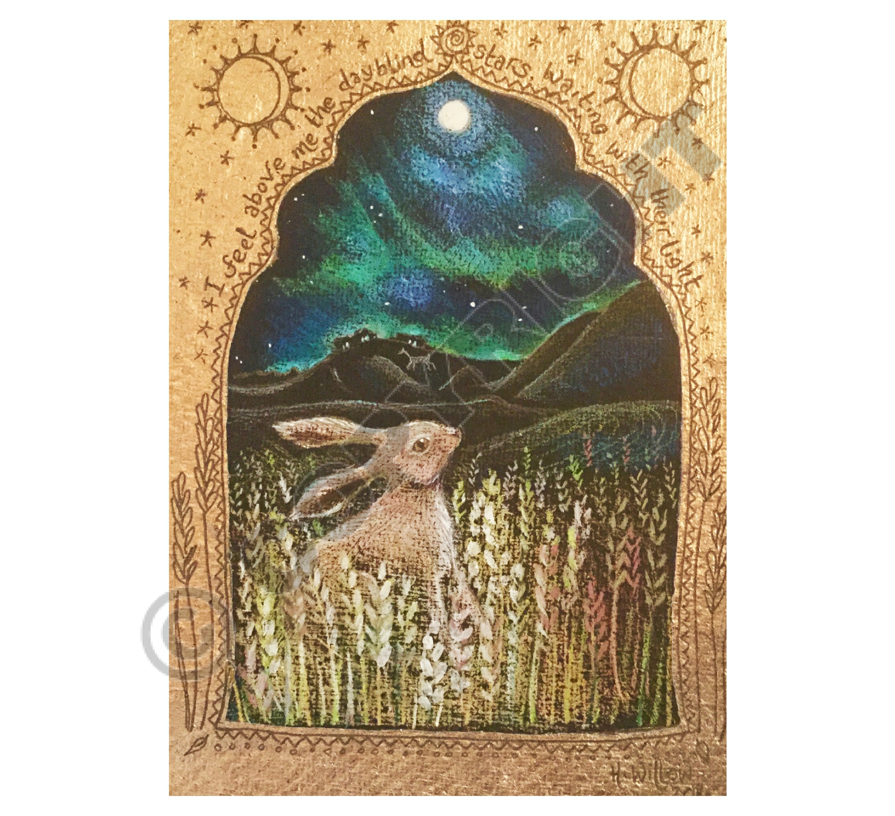 Northern Lights Greetings Card by Hannah Willow