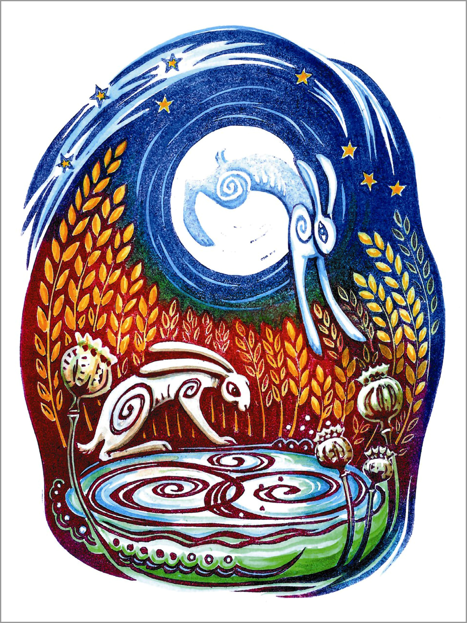 Hares and the Pool of Dreams Greetings Card by Karen Cater