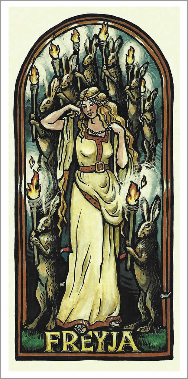 Goddess Freyja Greetings Card by Karen Cater