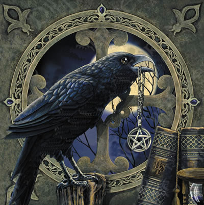 Pentagram Raven Greetings Card by Lisa Parker