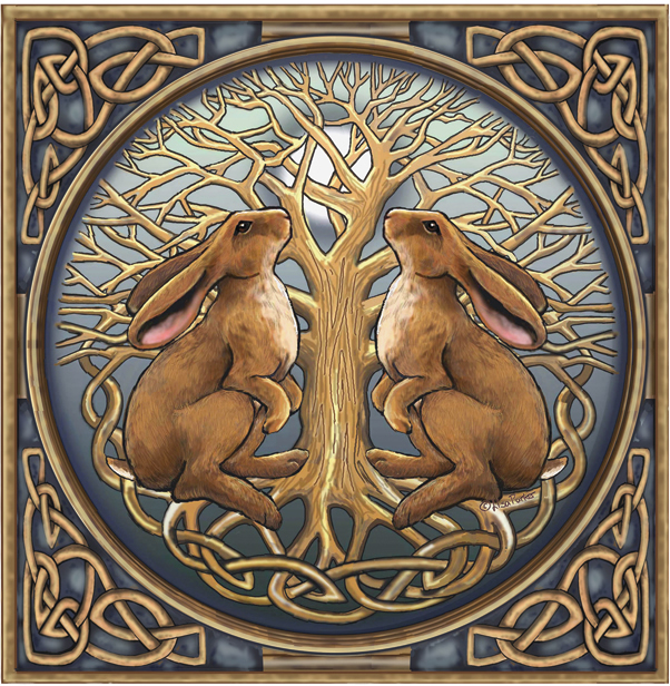 Moongazing Hares Greetings Card by Lisa Parker