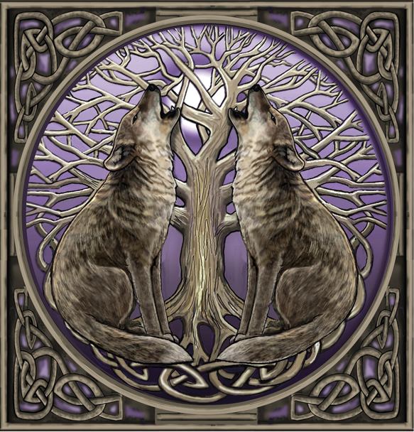 Moongazing Wolves Greetings Card by Lisa Parker