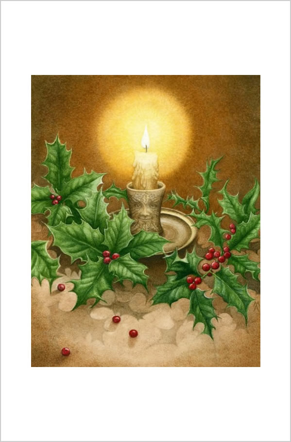 Midwinter Holly Greetings Card by Meraylah Allwood