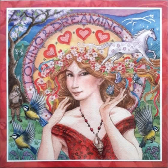 Loving and Dreaming Beltane Goddess Greetings Card by Wendy Andrew