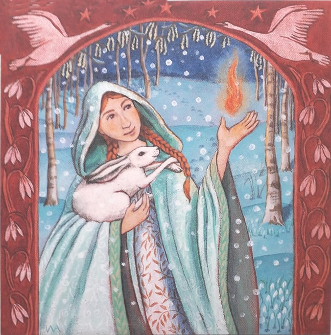 Brigid Holds The Flame Of Rebirth Greetings Card by Wendy Andrew