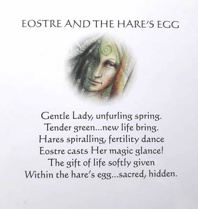 Eostre And The Hare's Egg Greetings Card by Wendy Andrew Back View