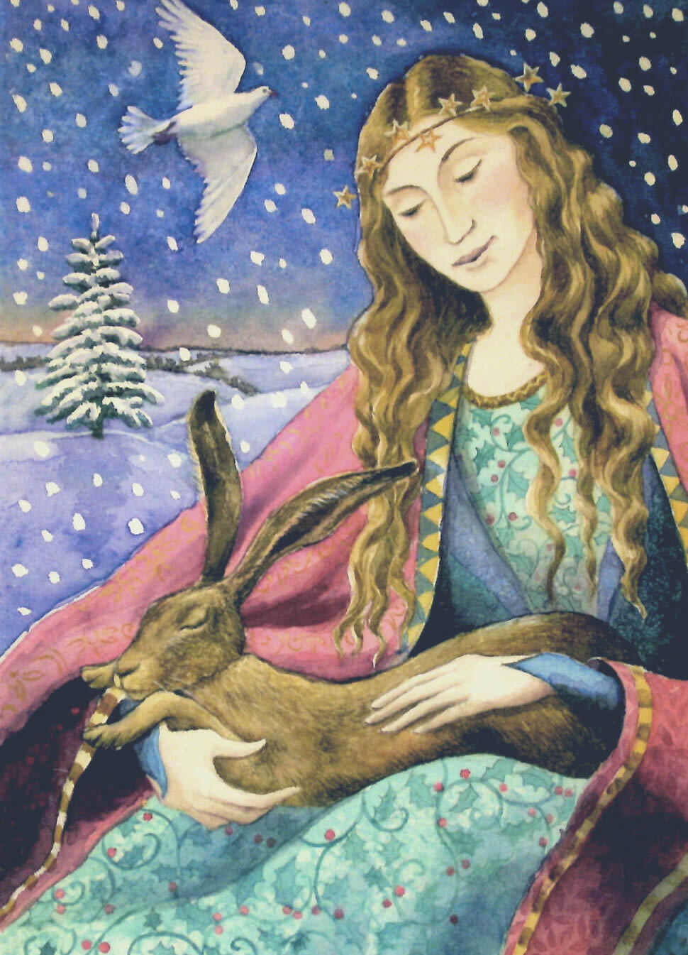 Peace At Yule Greetings Card by Wendy Andrew