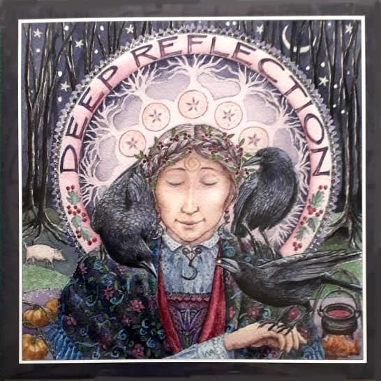 Deep Reflection Samhain Goddess Greetings Card by Wendy Andrew