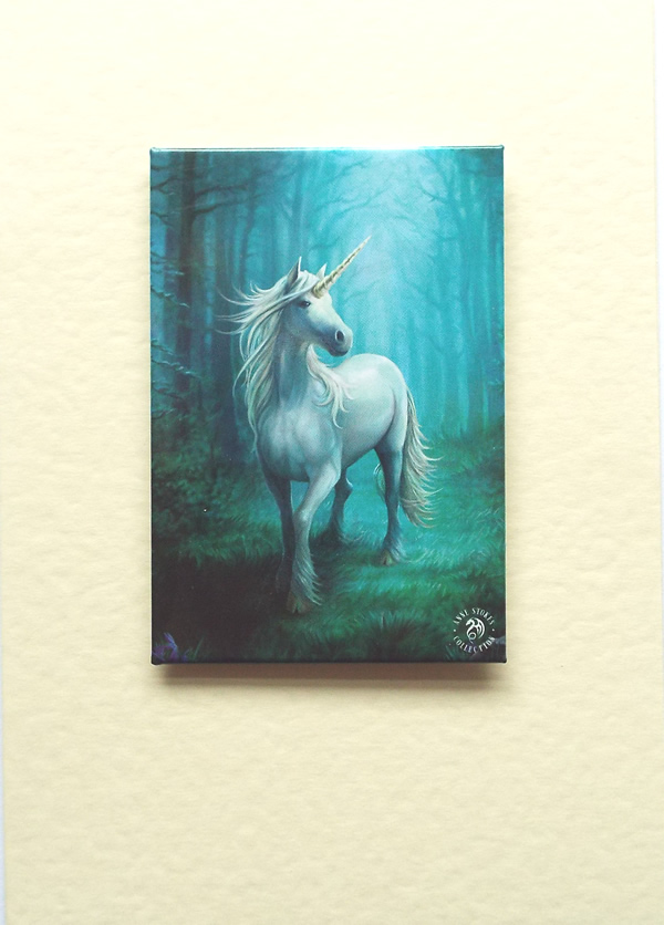 Blue Unicorn Greetings Card by Anne Stokes with Detachable Magnet