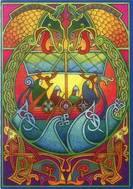Courtney Davis Viking Ship Celtic Art Greetings Card