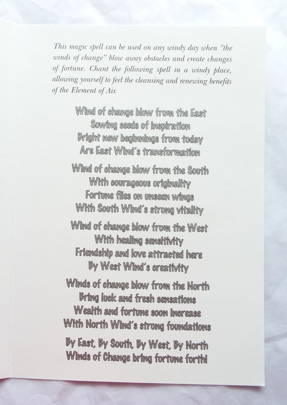 Text Inside Change of Fortune Spell Greetings Card by Annette Fry