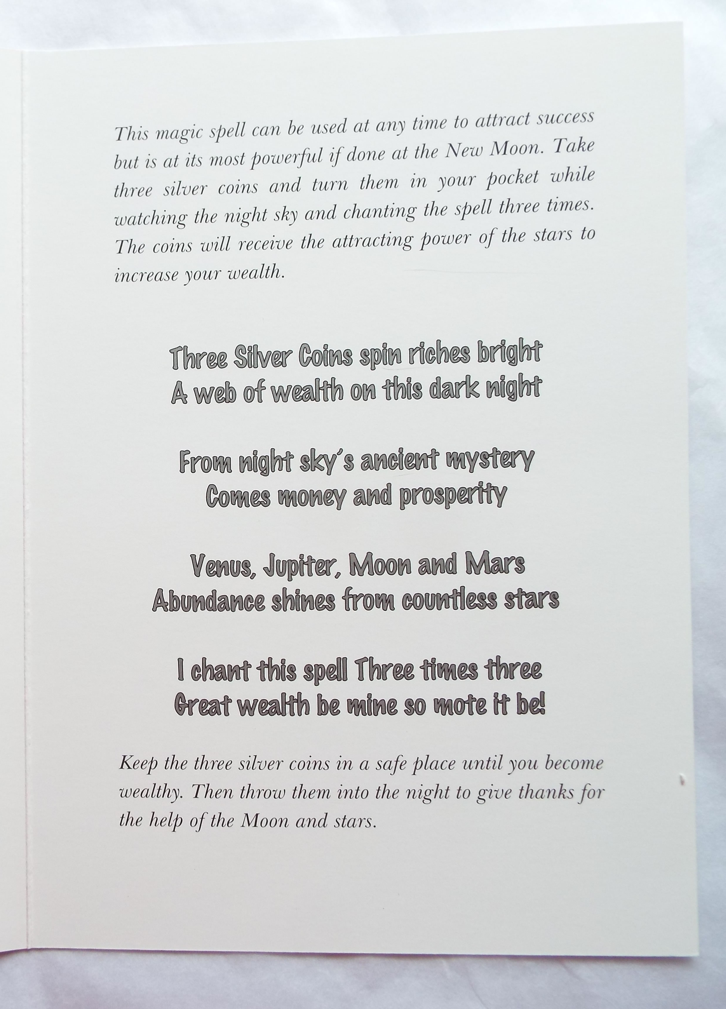 Text Inside Attracting Wealth Spell Greetings Card by Annette Fry