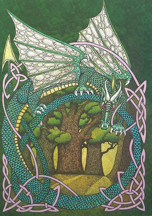 Celtic Dragon Tree Free Greetings Card