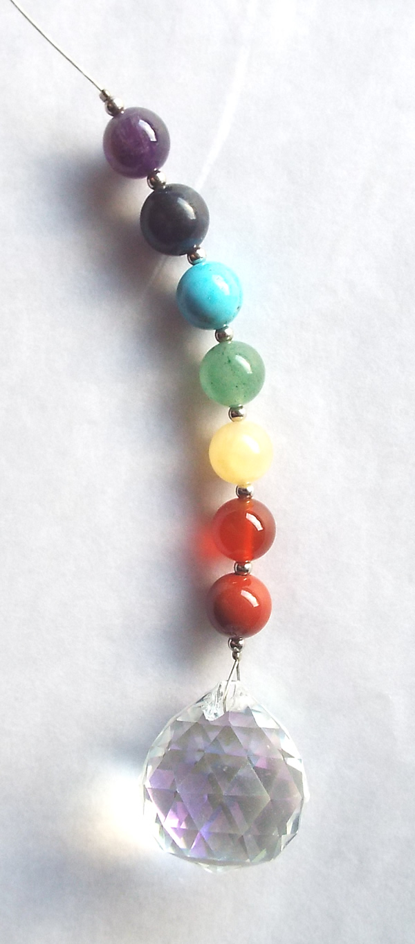 Hanging Crystal Sphere Chakra Cascade with Gemstone Beads
