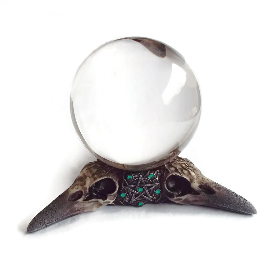 Raven Skull Stand with Crystal Ball