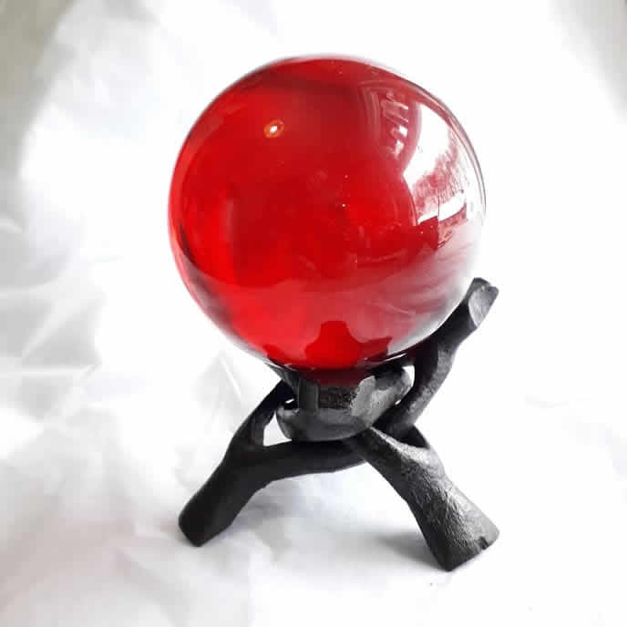 Black Cobra Wooden Crystal Ball Stand with 80mm Red Crystal Ball