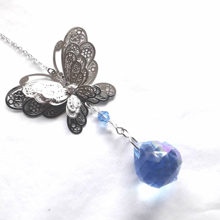 Butterfly Hanging Window Crystal Blue