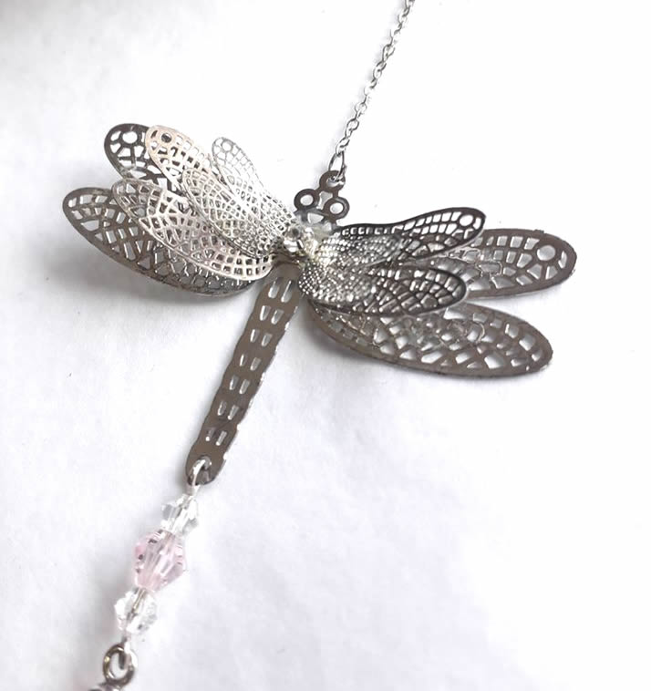 Dragonfly Hanging Window Crystal Pink Crystal Detail