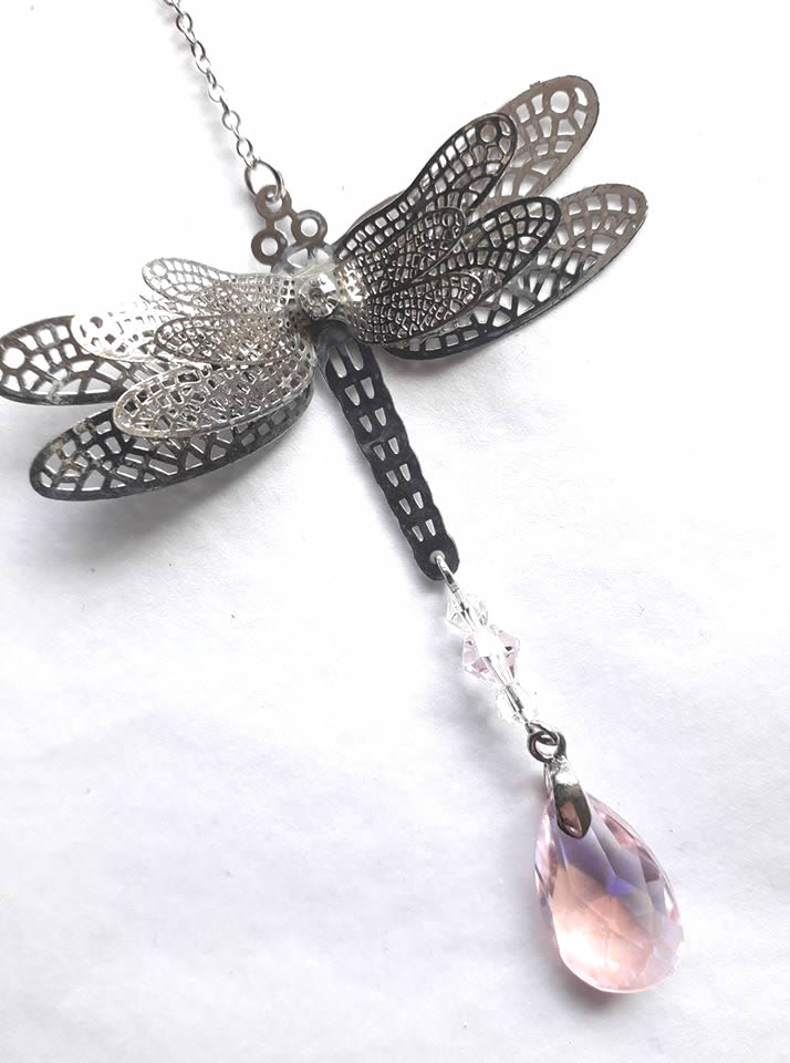 Dragonfly Hanging Window Crystal Pink