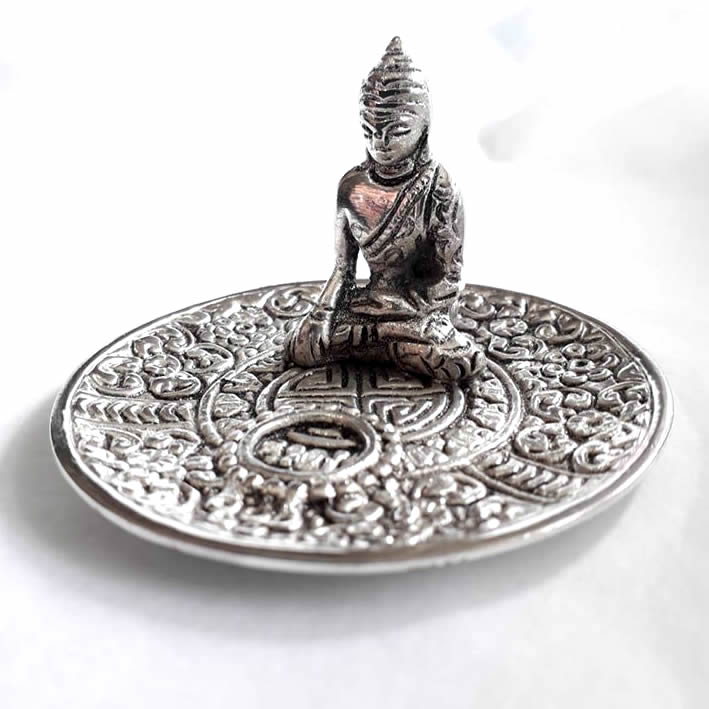 Silver Metal Buddha Incense Holder