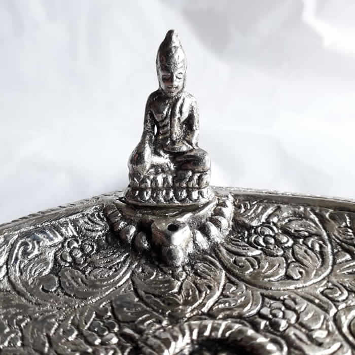Silver Metal Buddha Leaf Incense Holder Detail