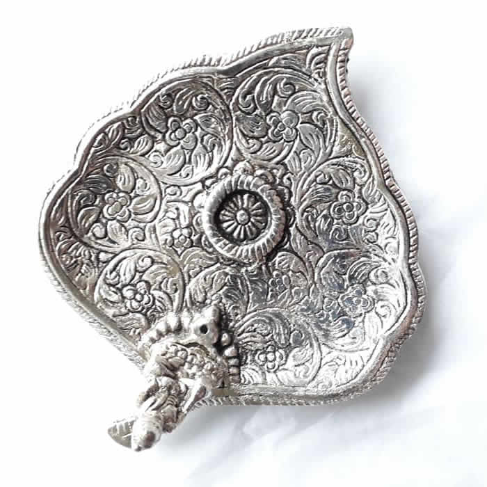 Silver Metal Buddha Leaf Incense Holder Top View