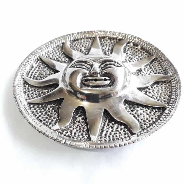 Silver Metal Sun Face Incense Holder Side View