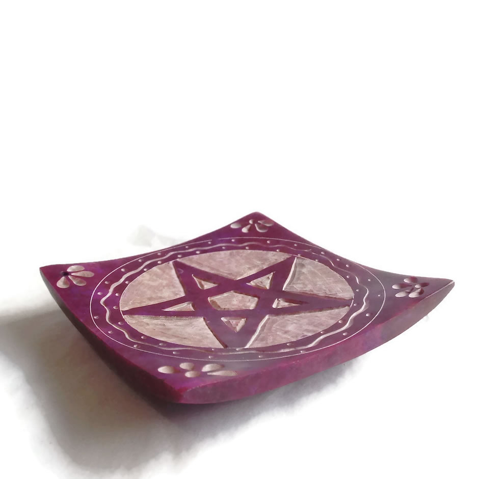 Purple Soapstone Pentacle Incense Holder Side View