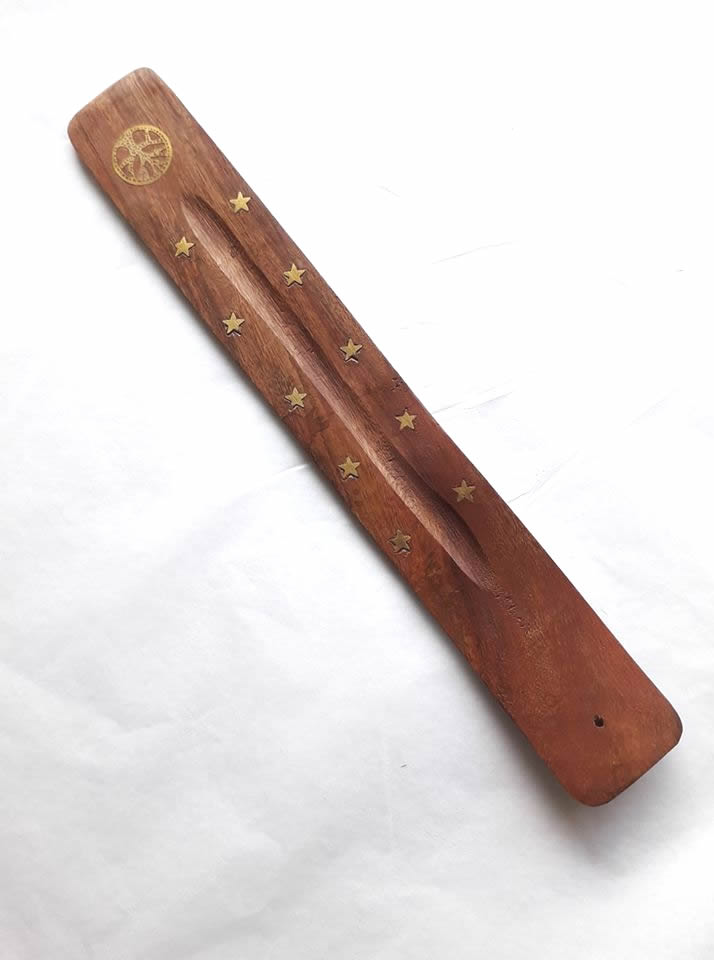 Wooden Incense Holder with Tree of Life Brass Inlay