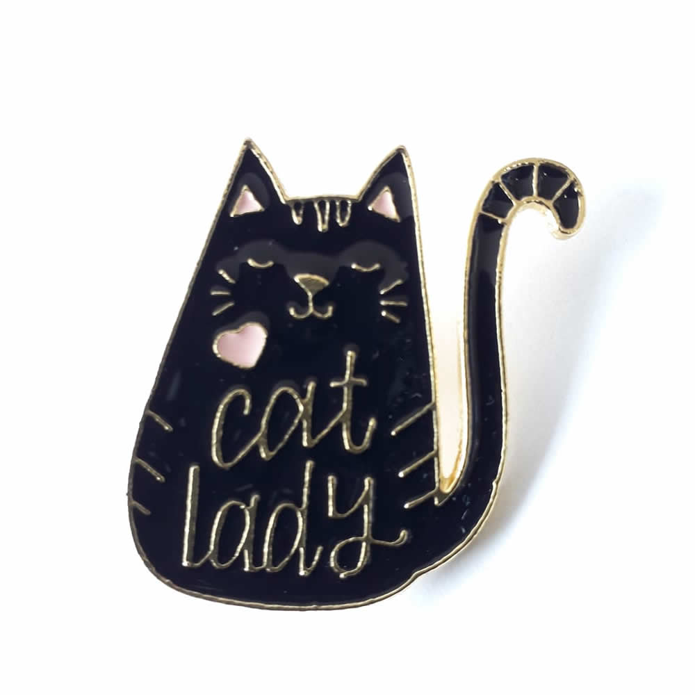 Cat Lady Black Enamel Pin Badge